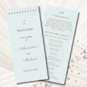 Elegante Dusty Blue Monogram Pearl Wedding Program Programmakaart