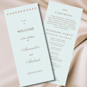 Elegante Dusty Blue Monogram Pearl Wedding Program Programmakaart