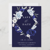 Elegante Dusty Blue Navy Bloemen Geometrische brui Save The Date (Voorkant)