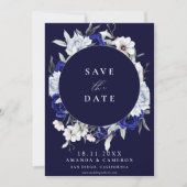 Elegante Dusty Blue Navy Bloemen Geometrische brui Save The Date (Voorkant)