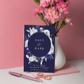 Elegante Dusty Blue Navy Bloemen Geometrische brui Save The Date