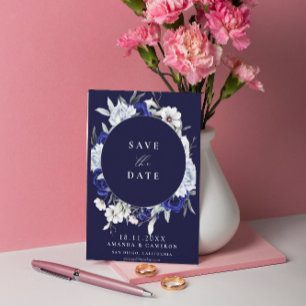 Elegante Dusty Blue Navy Bloemen Geometrische brui Save The Date