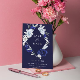 Elegante Dusty Blue Navy Bloemen Geometrische brui Save The Date