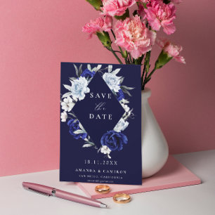 Elegante Dusty Blue Navy Bloemen Geometrische brui Save The Date
