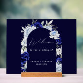 Elegante Dusty Blue Navy Bloemen Huwelijk Welkom Acryl Bord (Neutraal)