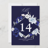 Elegante Dusty Blue Navy Bloemen Tafelnummer (Achterkant)