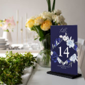 Elegante Dusty Blue Navy Bloemen Tafelnummer