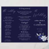 Elegante Dusty Blue Navy Bloemen Trouwprogramma (Voorkant)