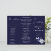 Elegante Dusty Blue Navy Bloemen Trouwprogramma (Staand voorkant)