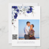 Elegante Dusty Blue Navy Floral QR Code Wedding Save The Date (Achterkant)