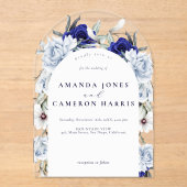 Elegante Dusty Blue Navy Floral Wedding Arch Acryl Uitnodigingen (Voorkant)