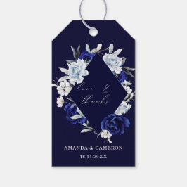 Elegante Dusty Blue Navy Floral Wedding Favoriet Cadeaulabel