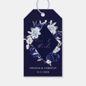 Elegante Dusty Blue Navy Floral Wedding Favoriet Cadeaulabel (Achterkant)