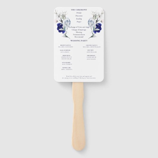 Elegante Dusty Blue Navy huwelijksceremonie progra Handwaaier (Achterkant)