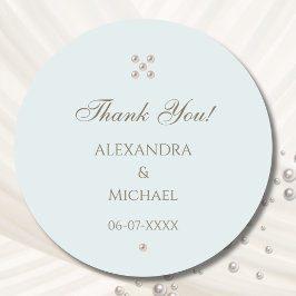 Elegante Dusty Blue Pearl Wedding Bedankt Ronde Sticker