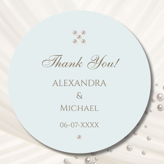 Elegante Dusty Blue Pearl Wedding Bedankt Ronde Sticker