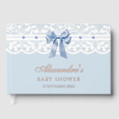 Elegante Dusty Blue Pearls Bow Lace Baby shower Gastenboek (Voorkant)