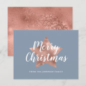 Elegante Dusty Blue Roos Roos Gold Star Christmas Briefkaart (Voorkant / Achterkant)