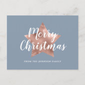 Elegante Dusty Blue Roos Roos Gold Star Christmas Briefkaart (Voorkant)