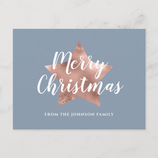 Elegante Dusty Blue Roos Roos Gold Star Christmas Briefkaart (Voorkant)
