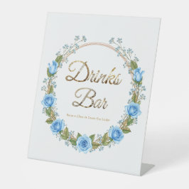 Elegante Dusty Blue Rozen Baby's Breathe Drinken B Reclamebord Met Voetstuk