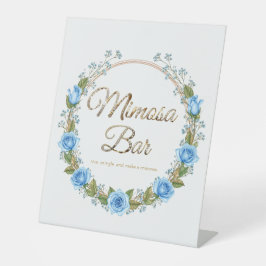 Elegante Dusty Blue Rozen Baby's Breathe Mimosa Ba Reclamebord Met Voetstuk