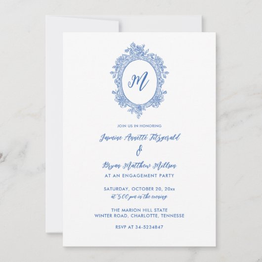Elegante Dusty Blue Rozen Crest Engagement Party Kaart (Voorkant)