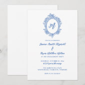Elegante Dusty Blue Rozen Crest Engagement Party Kaart (Voorkant / Achterkant)