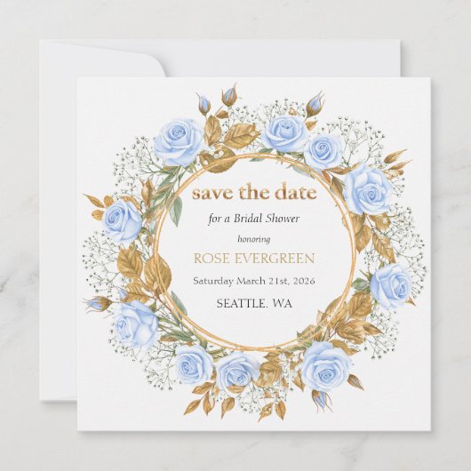 Elegante Dusty Blue Rozen Save the Date (Voorkant)