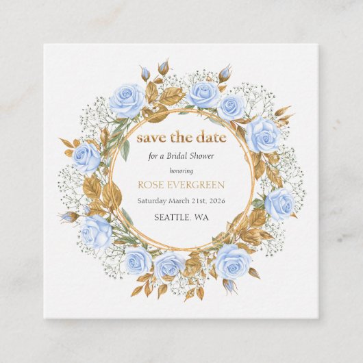 Elegante Dusty Blue Rozen Save the Date Informatiekaartje (Voorkant)