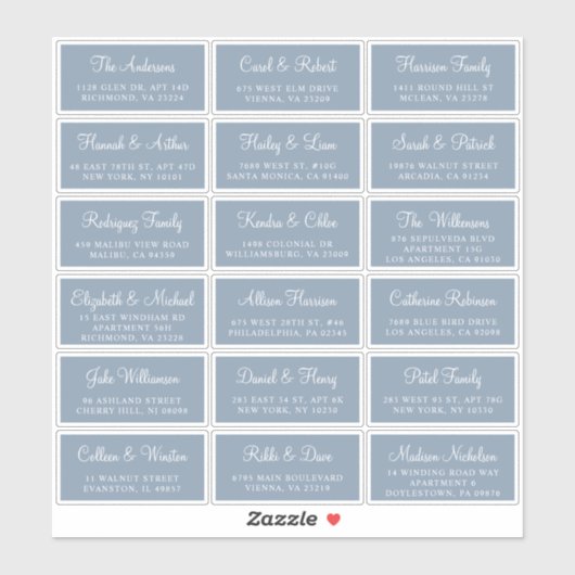 Elegante Dusty Blue Script Wedding Guest Address Sticker (Vel)