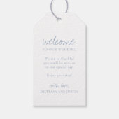 Elegante Dusty Blue Script Wedding Welcome Gift La Cadeaulabel (Voorkant)