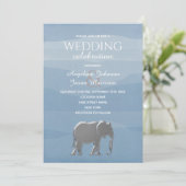 Elegante Dusty Blue Silver Elephant Wedding Kaart (Staand voorkant)