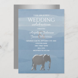 Elegante Dusty Blue Silver Elephant Wedding Kaart