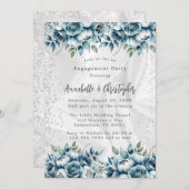 Elegante Dusty Blue Silver Roos verlovingsfeest Kaart (Voorkant / Achterkant)