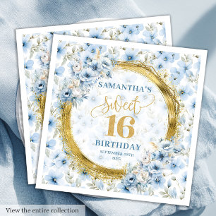 Elegante Dusty Blue Sweet Sixteen Gold Glitter Servet