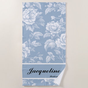 Elegante Dusty Blue Toile Bachelorette Strandlaken