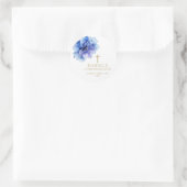 Elegante Dusty Blue Waterverf Bloemenbevestiging Ronde Sticker (Tas)