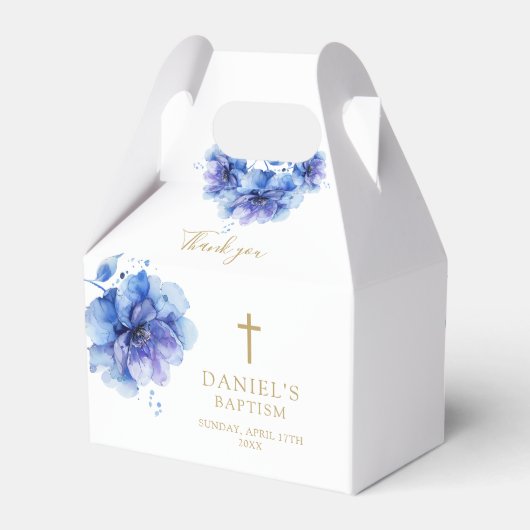 Elegante Dusty Blue Waterverf Bloemendoop Bedankdoosjes (Achterkant)