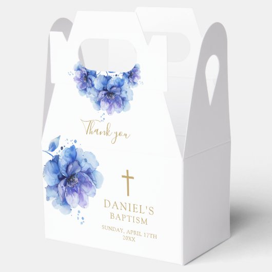 Elegante Dusty Blue Waterverf Bloemendoop Bedankdoosjes (Geopend)