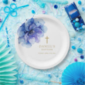 Elegante Dusty Blue Waterverf Bloemendoop Papieren Bordje (Feest)