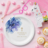 Elegante Dusty Blue Waterverf Bloemendoop Papieren Bordje (Feest)