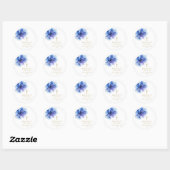 Elegante Dusty Blue Waterverf Bloemendoop Ronde Sticker (Vel)