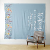 Elegante Dusty Blue Wedding Achtergrond Wandkleed (In Situ (horizontaal))
