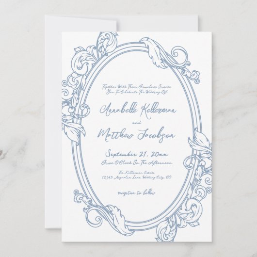 Elegante   Dusty Blue Wedding Kaart (Voorkant)