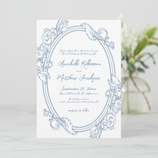 Elegante   Dusty Blue Wedding Kaart (Staand voorkant)