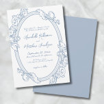 Elegante   Dusty Blue Wedding Kaart<br><div class="desc">Dusty Blue Filigree Lijst bruiloft uitnodiging. Voeg een vleugje elegantie en grillige charme toe aan uw bruiloft met dit prachtig vervaardigde ontwerp. Een handgetekende ovale lijst met ingewikkelde wervelingen en bloeit gracieus verweven, het creëren van een maar ingetogen look. De delicate details van het lijst, gecombineerd met handgeschreven scripttypografie in...</div>