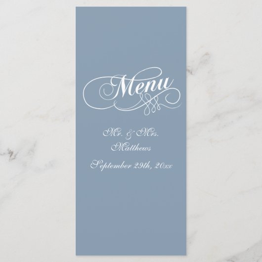 Elegante Dusty Blue Wedding Menu Sjablonen (Achterkant)