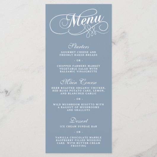 Elegante Dusty Blue Wedding Menu Sjablonen (Voorkant)