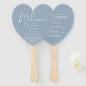 Elegante Dusty Blue Wedding Program Heart Handwaaier (Voorkant en achterkant)